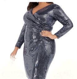 Silver Sequin Long Sleeve Bodycon Plus Size 22W Dress