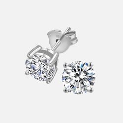 4mm Diamond Earring Studs in Sterling Silver 