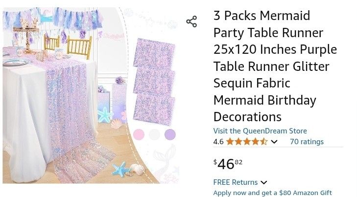 *NEW* 3 Packs Mermaid Party Table Runner