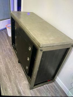 Restoration Hardware Stone Top Very Heavy. Does Have Some Scratches And Is Dusty Sliding Doors
