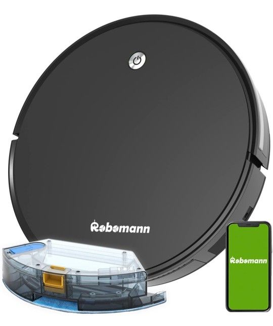 Robot Vacuum and Mop Cleaner, Robomann X9 Adopt Upgraded GYRO Navigation Technology, App Control, Scheduled, 600ML Dustbox, 400ML Watertank, 120 Mins 