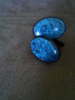 ANTIQUE genuine turquoise and sterling cuff links