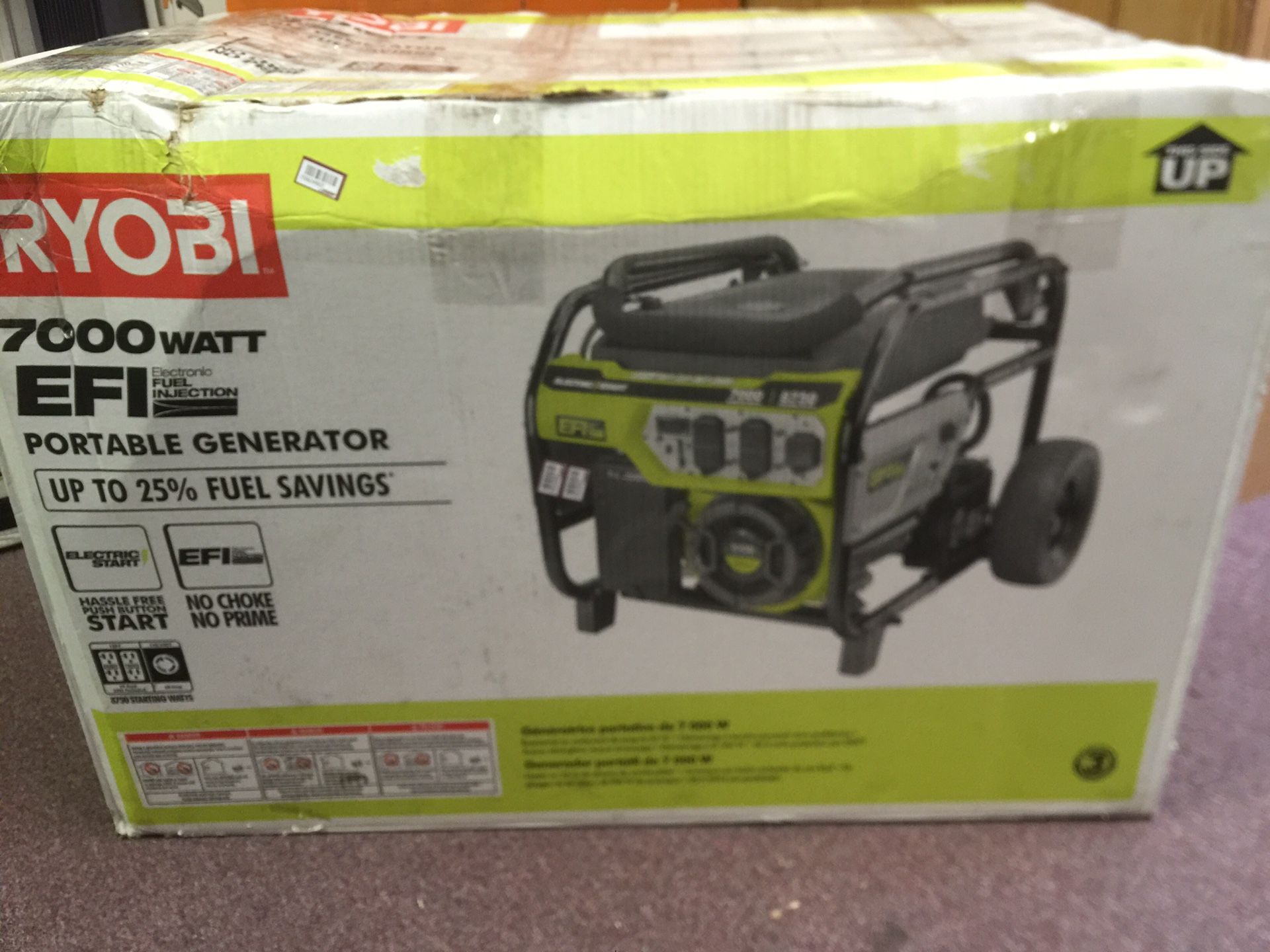 New 8,750 / 7,000 watt Ryobi EFi gas generator - model RY907000Fi