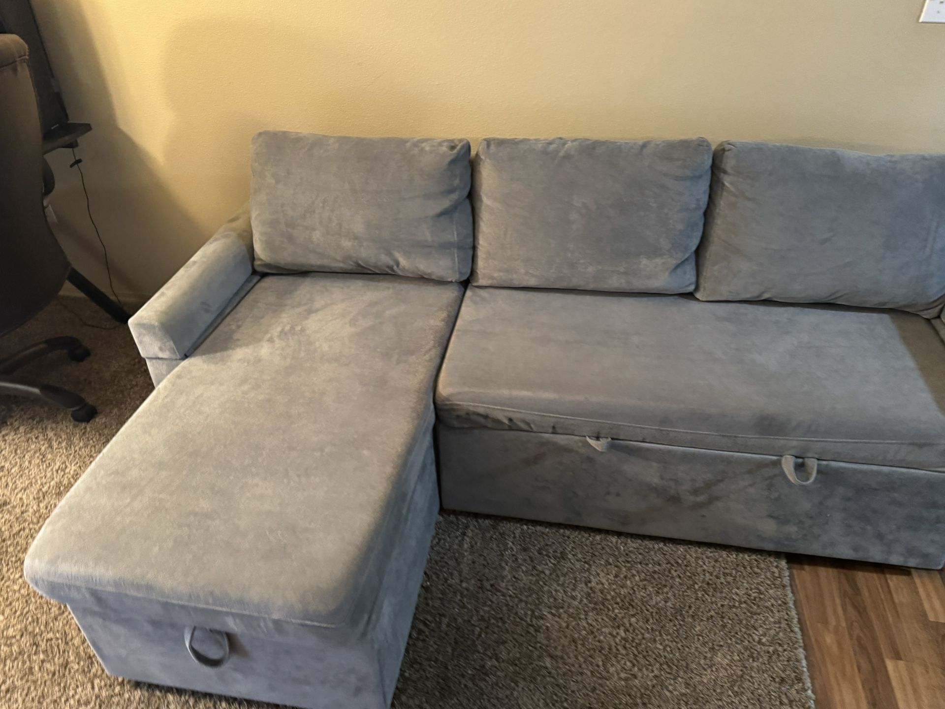 Modern Sectional Sofa with Storage & Pull-Out Bed
