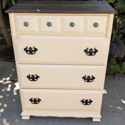 FOR SALE: Refurbished Solid Wood 4-Drawer Dresser – Cream with Dark Walnut Top (South Salinas)