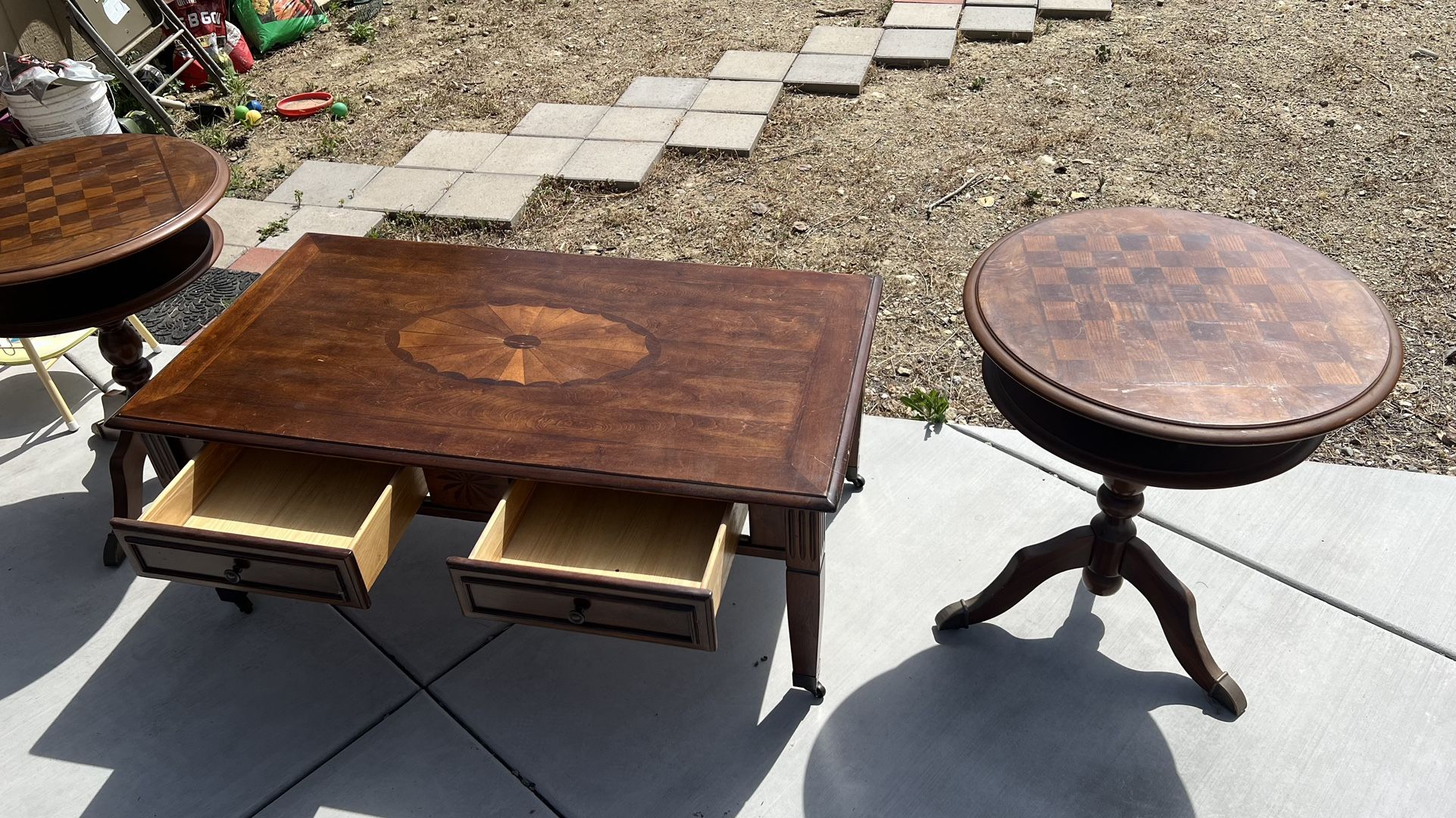 Wooden Coffee Table With Two Accent End Tables