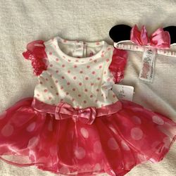 Pink Minnie Baby Onesie Costume Set 3/6 Months 