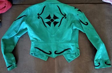 1980 Suede Leather Teal Crop Jacket Coat Size Small