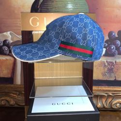 Gucci Gg Web Denim Supreme Hat