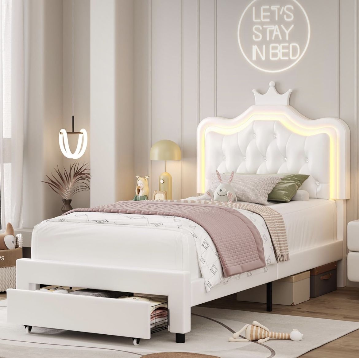 Keyluv Twin Upholstered LED Bed