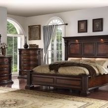 6 Piece QUEEN Bedroom Furniture Set Bed + 2 Nightstands + Chest + Dresser + Mirror Cherry Finish