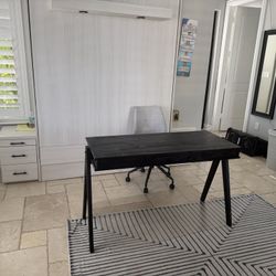 Modern Black Writing Desk + Upholstered Desk Chair - Great Condition 