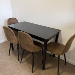 Black Rectangular Dining Table + 4 Upholstered Chairs