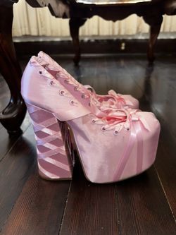 Pink satin platform heels with ribbon laces Heels Women Halloween