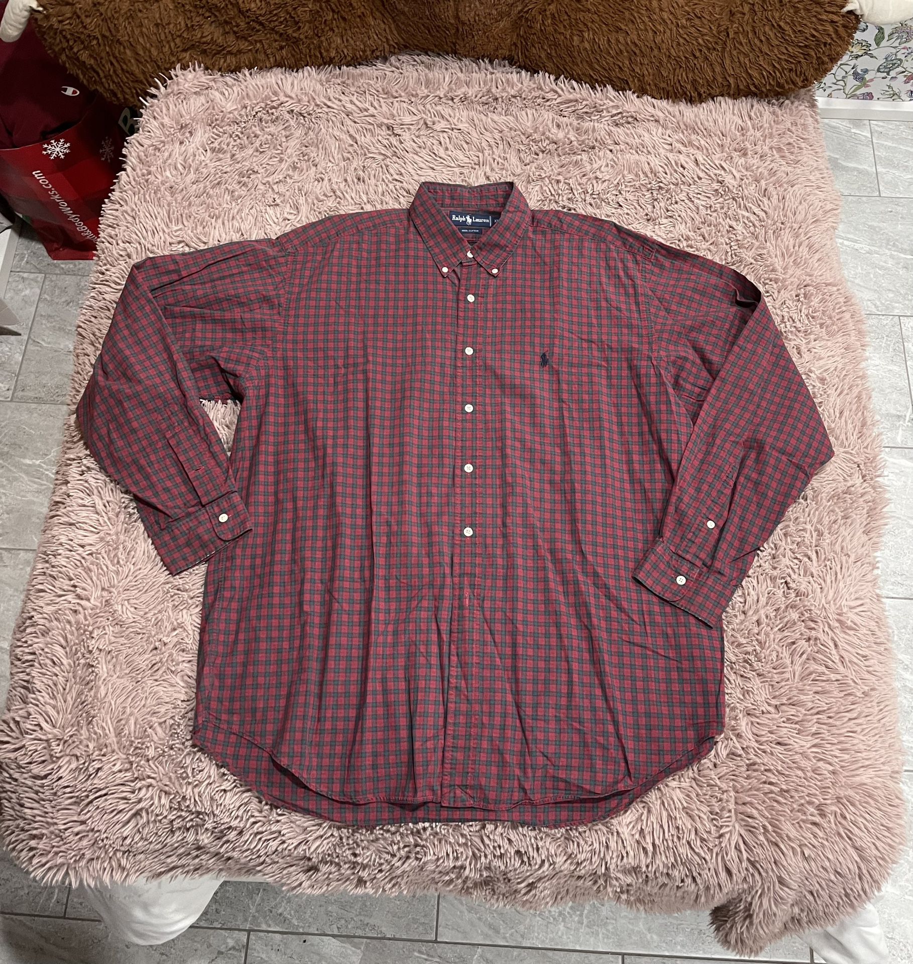 Ralph Lauren Dark Burgundy Checkered Long Sleeve Button Shirt 