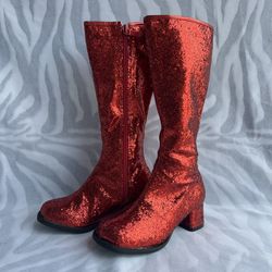 Girls Red Glitter Go Go Boots - Size 11/12