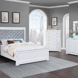 Hollywood Glam Queen Bed!  Metallic Upholstered Headboard! WOW!