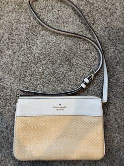 Kate Spade Straw and White Leather Crossbody Bag