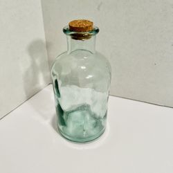 Vintage Teal Rounded Top Glass Corked Apothecary Bottle 5.5"