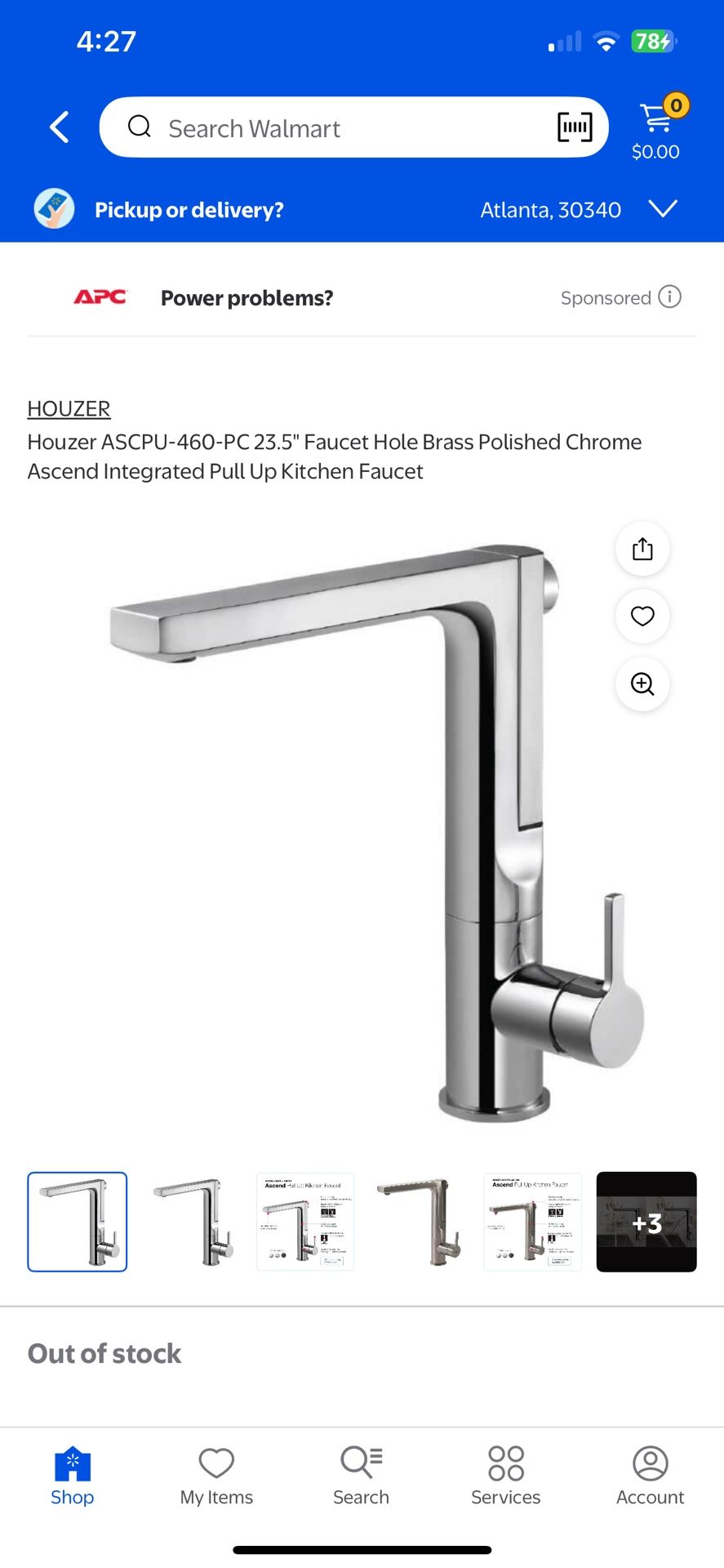 Houzer ASCPU-460-PC 23.5" Faucet Hole Brass Polished Chrome Ascend Integrated Pull Up Kitchen Faucet