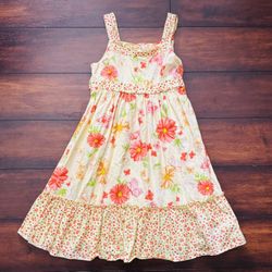 Baby Girl Clothes Little Girls Vintage Yellow Sundress Flowers And Butterflies With Ruffled Hem And Straps Size 6T/6X 