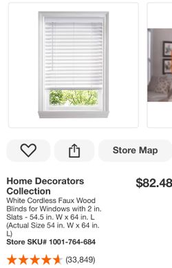 White Cordless Faux Wood Blinds for Windows with 2 in. Slats - 54.5 in. W x 64 in. L.