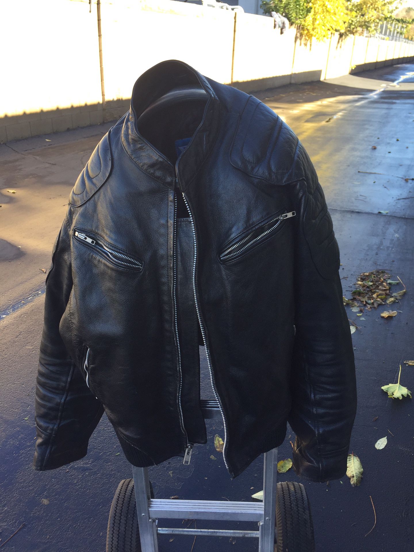 Leather motorcycle jacket $110