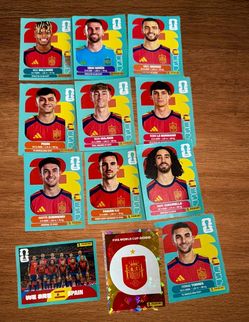 PANINI FIFA SOCCER WORLD CUP LOT OF 12  STICKERS. SPAIN SOCCER TEAM.SELLER WIL BE AWAY UNTILL JULY 10.