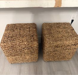 2 wicker  square ottomans for sale