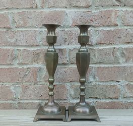 Vintage Brass Hexagonal Footed Candlestick Holders