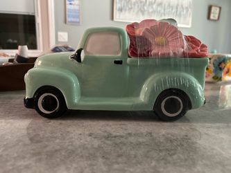 Mint green ceramic truck with flowers