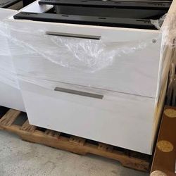 White Lateral Filing Cabinet 2-Drawer – Locking – Like New