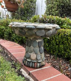 Vintage Small Bar Feeder Birdbath Small Handcrafted Collectible Yard Garden Art Planter Pot Stone Cement Heavy