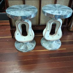 2 Modern Silver Mirrored Side Tables

