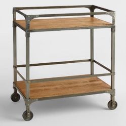 World Market Aiden Industrial Wood & Metal Bar Cart - Rolling, Great Condition