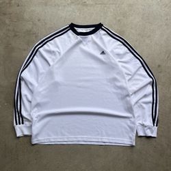Vintage Y2K Adidas White Striped Thermal Long Sleeve