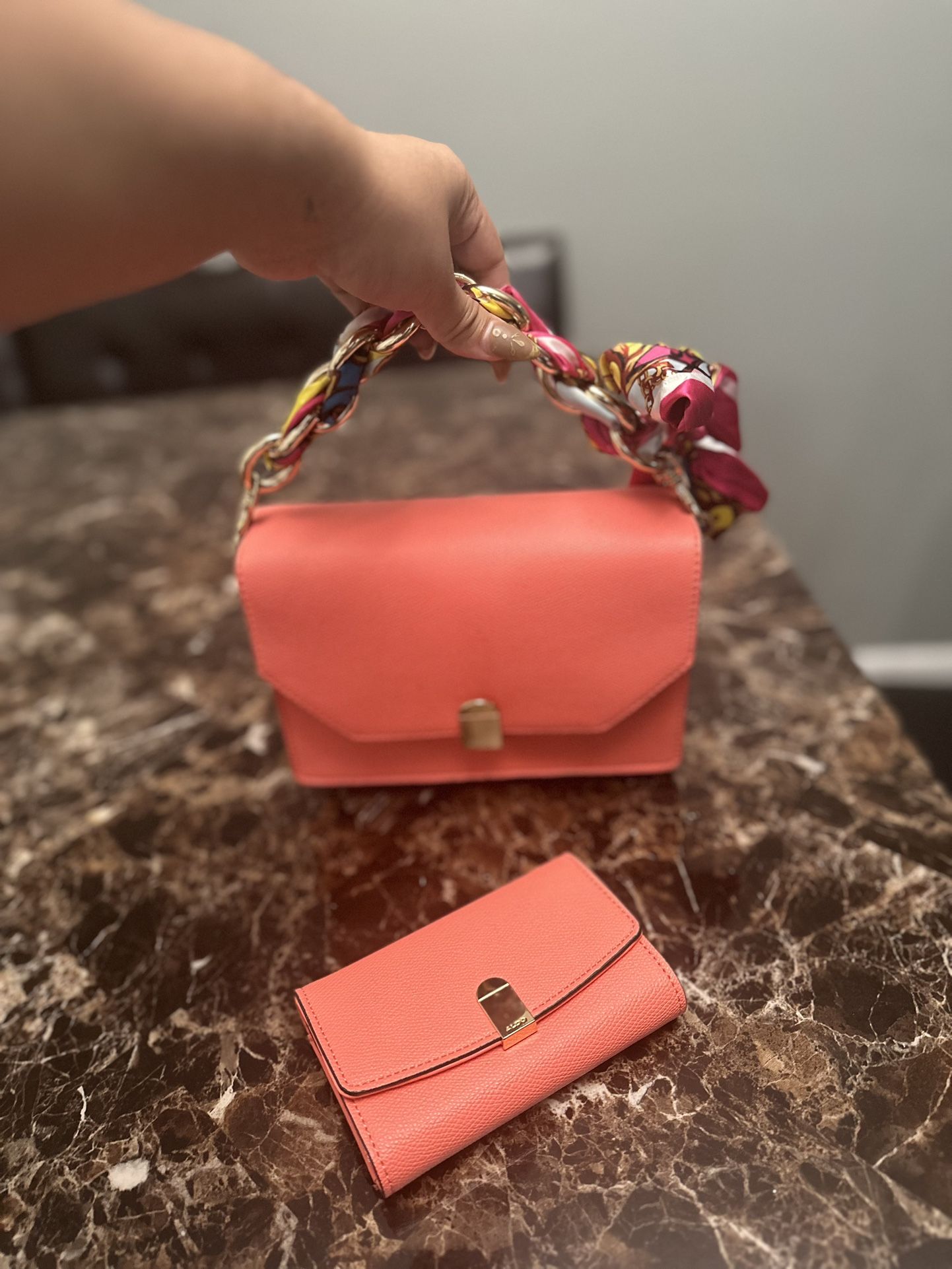 Coral Aldo Purse And Wallet Set