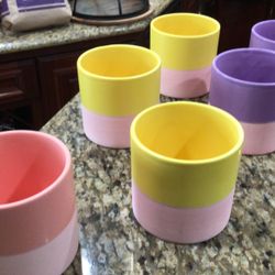 Six 4” Diameter Ceramic Colored Plant Pots