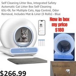 New in box Self Cleaning Litter Box, Integrated Safety Automatic Cat Litter Box Self Cleaning 65L+9L for Multiple Cats, App Control, Odor Removal, Inc