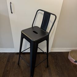 Set of 2 Black Metal Bar Stools with Backs – Modern Industrial Style
