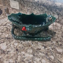 Glass Christmas Sled..candy Dish Or Plant Holder