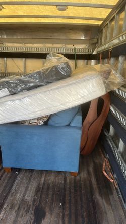 Box pring queen,Mattress queen, bed queen blue sofa.