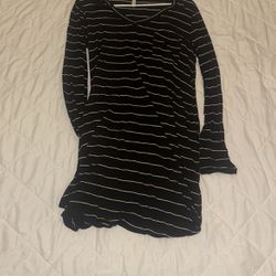 Black Stripe Dress With Pockets 