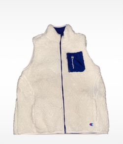 Champion Cozy High Pile Reversible Sherpa Vest Blue Cream Medium NWT
