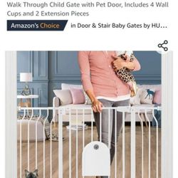 Baby Gates with Cat Door - Auto Close 29.5"-48.4" Safety Metal Dog Pet Gate for Doorway, Stairs, House, Walk Through Child Gate with Pet Door, Include