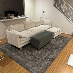 BRAND NEW Beige Sofa With Ottoman And Pillows