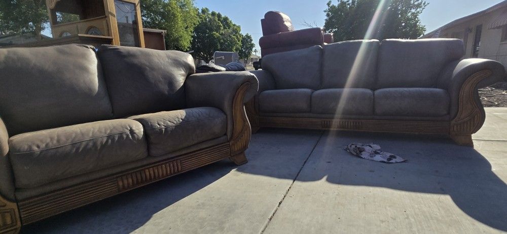 Leather And Wood Sofa Set