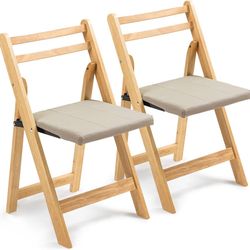 Folding Chairs with Cushion, Wooden Padded Folding Chairs 2 Pack, Portable and Assembled Folding Dining Chair for Guests Kitchen Office Wedding and Pa