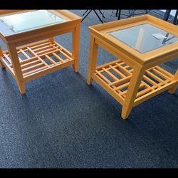 Two yellow end tables 