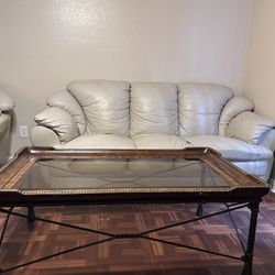 Leather Couch , Chair  & Ottoman Coffee Table And 2 Chairs